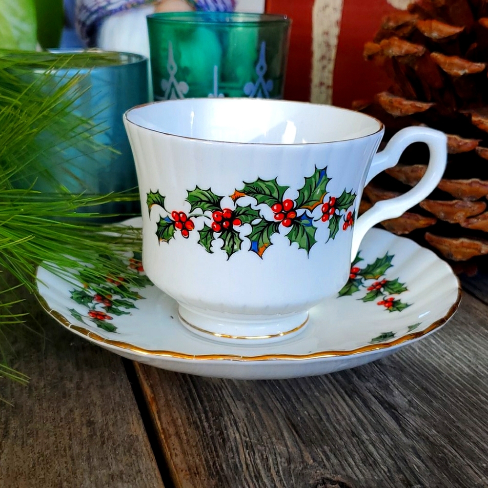 Royal Stafford bone china holly cup & saucer set